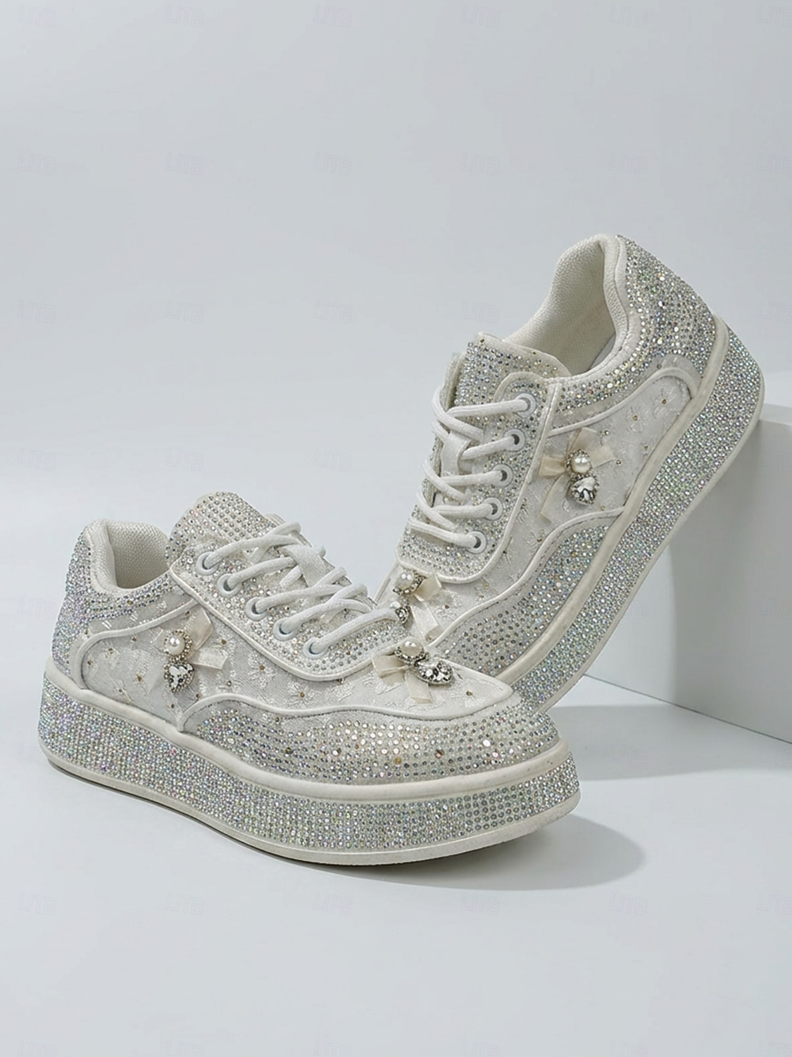 Women's Silver Crystal Platform Wedding Sneakers – Modern Bridal Shoes for Outdoor Garden Weddings 2026 - $54.99 –P7