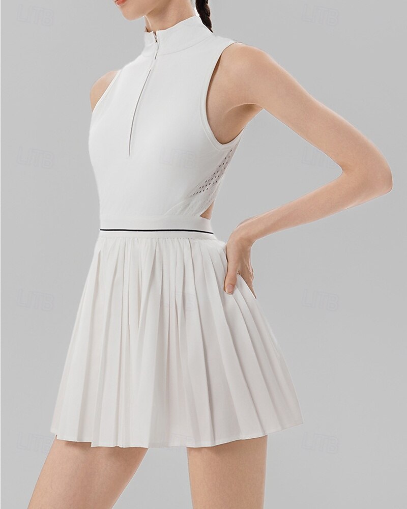 Mulheres Cor Sólida Vestido de tênis com shorts e sutiã embutidos Vestido esportivo Sem Manga Zip Up Bolsos Elástico Respirável Tênis Corrida Ginástica Gola Alta Vestidos Moletom Preto Branco Roupas de 2026 por $55.99 –P6