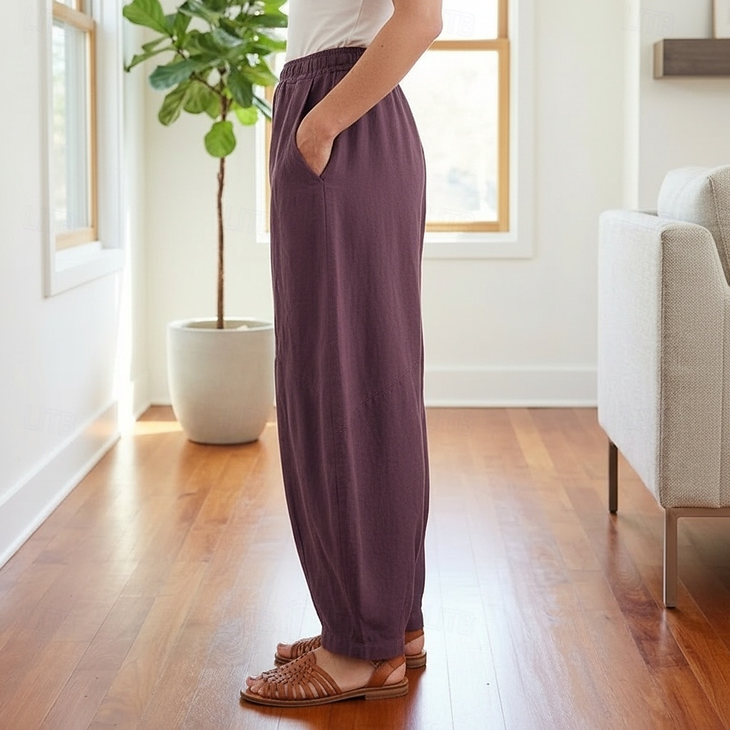 Dam Byxor av linne i bomull Kinesiska Sommarbyxor underbyxor Semester Streetwear Grundläggande Fullängd Medium Midja Slät Ficka Elastiskt midjeband Bekväm Komfort Microelastisk Dagligen Utomhus Gata 2026 - $49.99 –P7