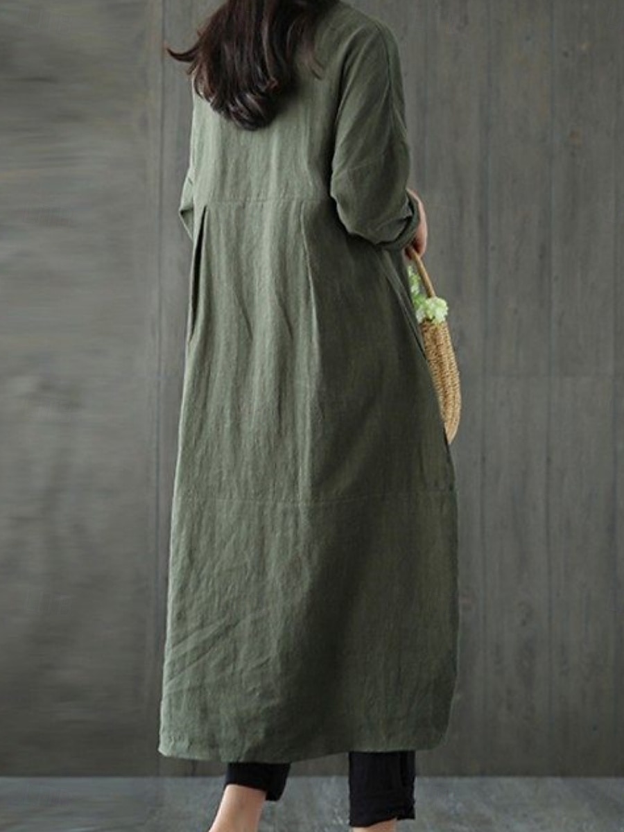 Women's Midi Dress Shift Dress Casual Daily Loose Fit Plain 3/4 Length Sleeve Crew Neck Black Green Gray Summer Fall Autumn 2026 - $24.99 –P3