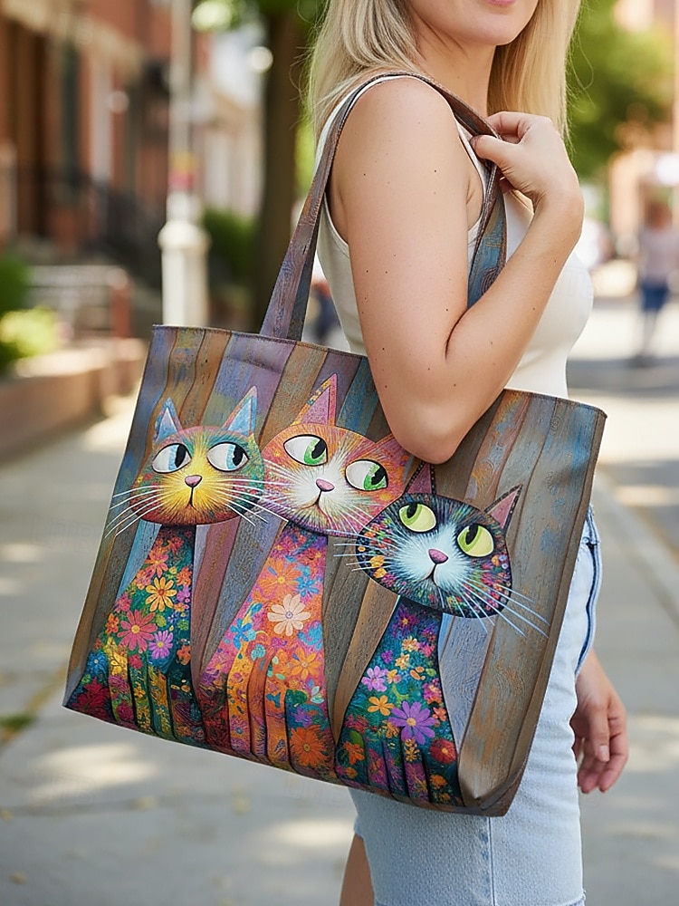 Women's Polyester Tote Bag, Large Capacity with Zipper, Multiple Cat Designs, Perfect for Vacations, Shopping, and Everyday Casual Use 2026 - $19.99 –P4