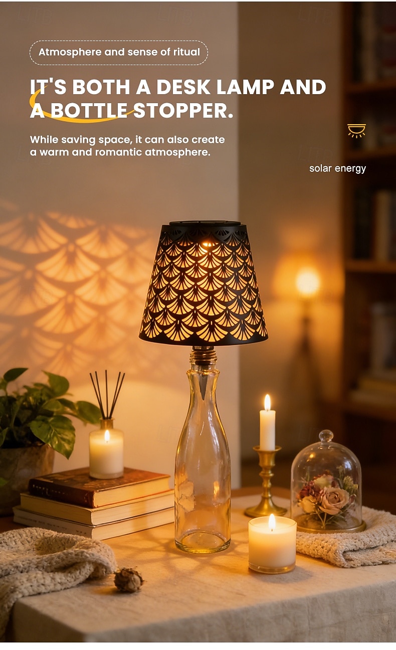 1 Pc Outdoor Solar LED Bottle Stopper Light, Wine Bottle Lamp, Embedded Light for Indoor Living Room, Dining Room, Bar, Camping, Tabletop Decor, Hollow Projection Accent Light 2026 - $23.99 –P6