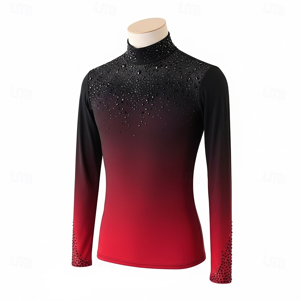 Top de patinaje artístico Hombre Patinaje Sobre Hielo Tops Negro Rojo Retazos Alta elasticidad Entrenamiento Competición Ropa de Patinaje Clásico Cristal / Strass Manga Larga Patinaje sobre hielo 2026 - $265.49 –P1