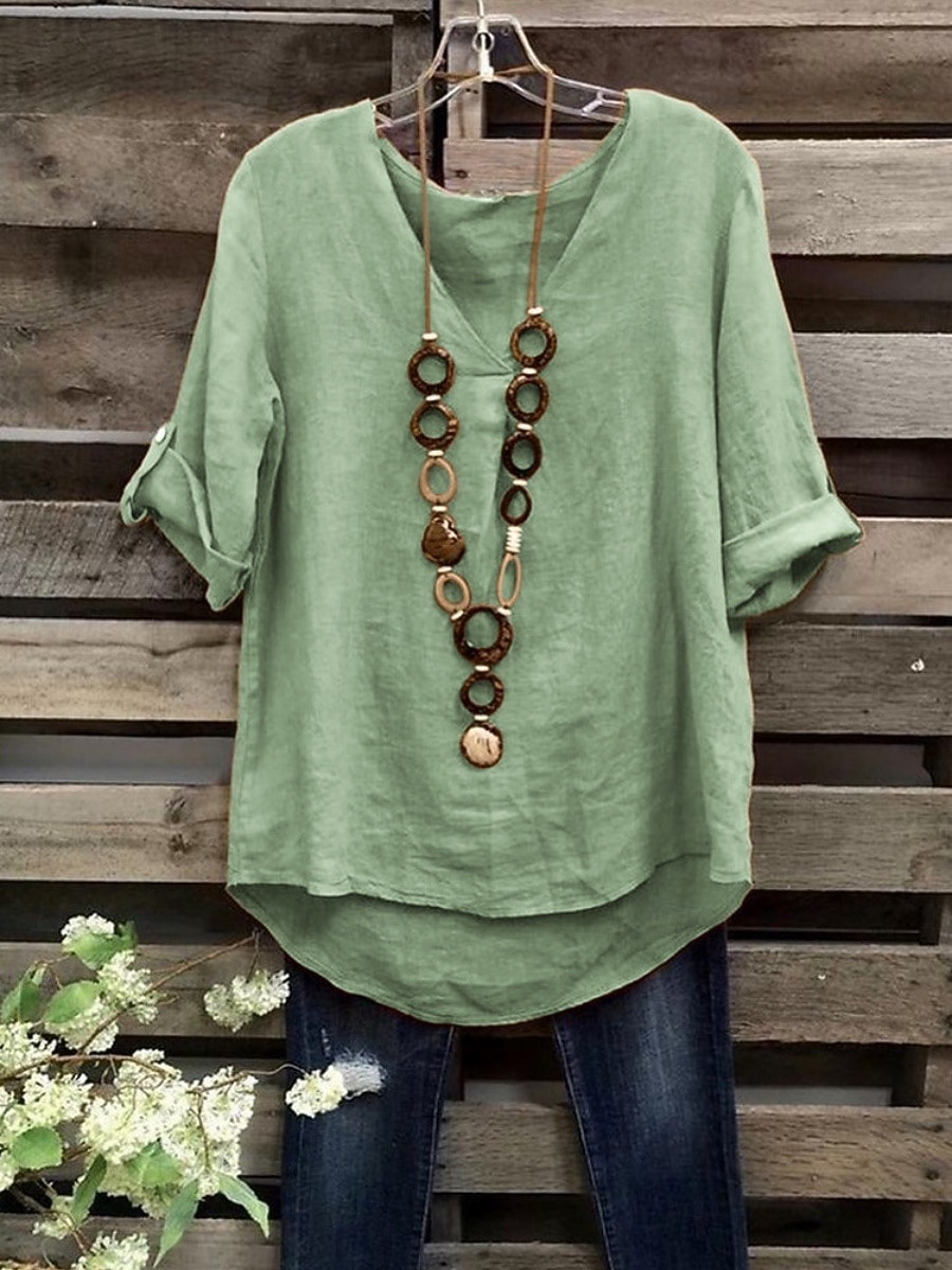 Pentru femei Bluză Cămașă din imitație de in Culoare solidă Stilat Casual Manșon Jumate Stil Nautic Topuri obișnuite Zilnic Albastru piscină Verde Deschis Roz Îmbujorat Trifoi Kaki Vară Primăvară 2026 - $22.99 –P5