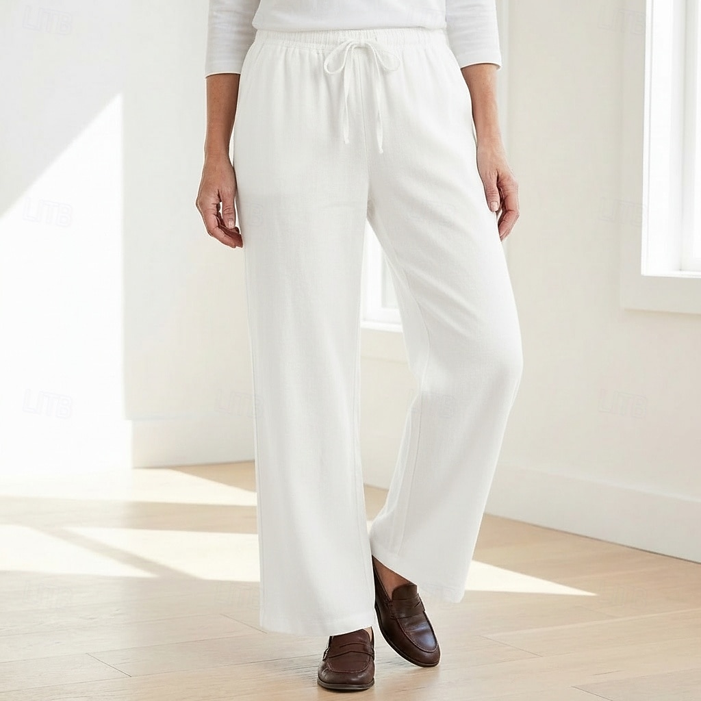 70% Linen Women's Linen Pants Culottes Wide Leg Wide Leg Chinos Vacation Streetwear Basic Full Length Medium Waist Plain Drawstring Pocket Comfort Inelastic Daily Outdoor claret Deep Green 2026 - $49.99 –P10