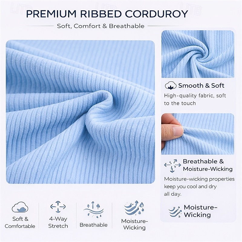 Men's Shirt Corduroy Shirt Button Up Shirt Blue Black White Navy Blue Purple Long Sleeve Plain Turndown Casual Daily Button-Down Clothing Apparel Polyester Fashion Streetwear Classic Casual 2026 - $29.99 –P11