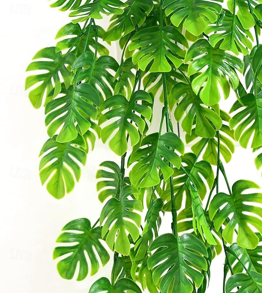 4 kpl monstera-lehtiä, keinotekoisia roikkuvia köynnöksiä, tekomurattia, trooppisia lehtiä, vihreitä lehtikasveja, vehreyttä, tekoköynnösmurattia, rottinki-saniaisia, hääpuutarhaan, kotiin, 2026 - $22.99 –P5