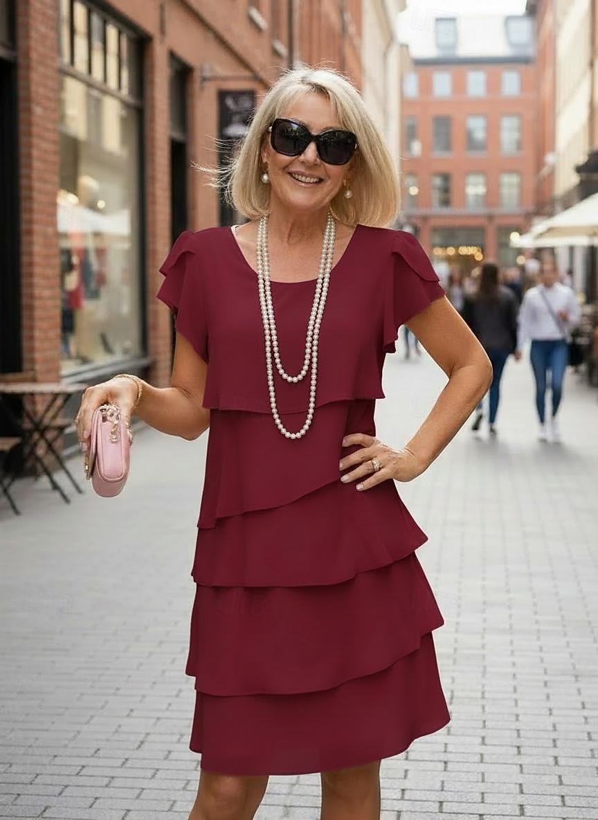 red short dress for wedding Straps Red Appliques Tiered Layered Short Princess Wedding Party Dress
