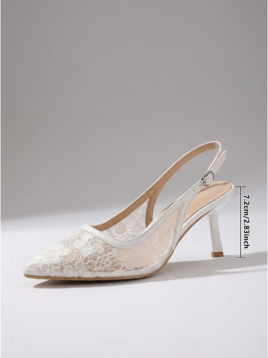 Γυναικεία Γάμος στον κήπο Γάμου Κοντόχοντρο Τακούνι Τακούνι Στιλέτο Μυτερή Μύτη Κομψό Δαντέλα Μοκασίνια Λευκό 2026 - $34.99 –P3