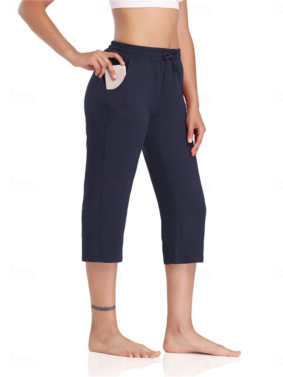 Per donna Chinos Dritto Vacanza Essenziale Casual Lunghezza al polpaccio Vita Alta Semplice Tasca Fascia Elastica Comodo Morbido Confortevole Elasticizzato All'aperto Streetwear blu navy Nero Grigio del 2026 a $22.99 –P5