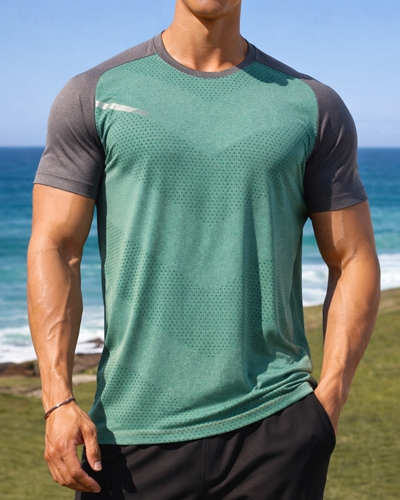 Férfi Színes Majica za trčanje Testhetzálló póló Sportos póló Sportos felső Nyár Kollázs Rövid ujjú Gyors szárítás Könnyű Nedvességelvezető Légáteresztő Edzőterem edzés Gyaloglás Kocogás Fekete 2026 - $16.49 –P1