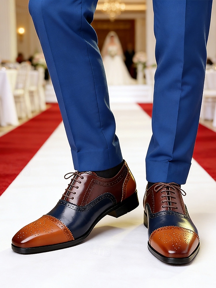 Herenschoenen van imitatieleer voor bruiloften, tweekleurig vetersluitingsdesign, perfect voor de bruidegom en zijn getuigen. 2026 - $54.99 –P2