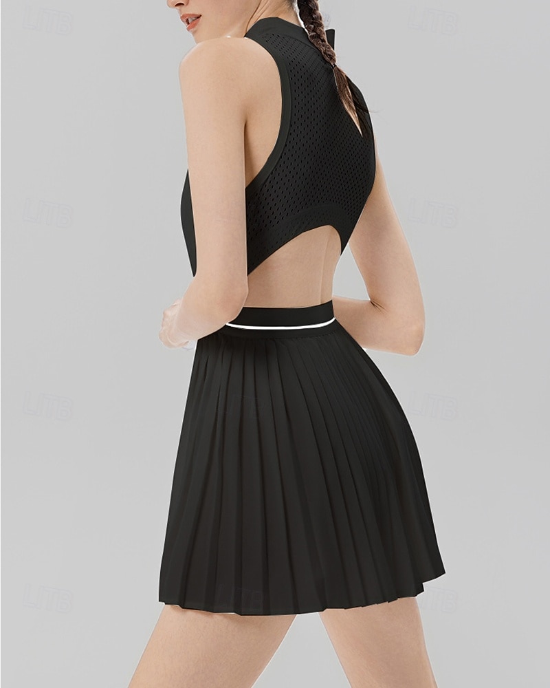 Mulheres Cor Sólida Vestido de tênis com shorts e sutiã embutidos Vestido esportivo Sem Manga Zip Up Bolsos Elástico Respirável Tênis Corrida Ginástica Gola Alta Vestidos Moletom Preto Branco Roupas de 2026 por $55.99 –P10