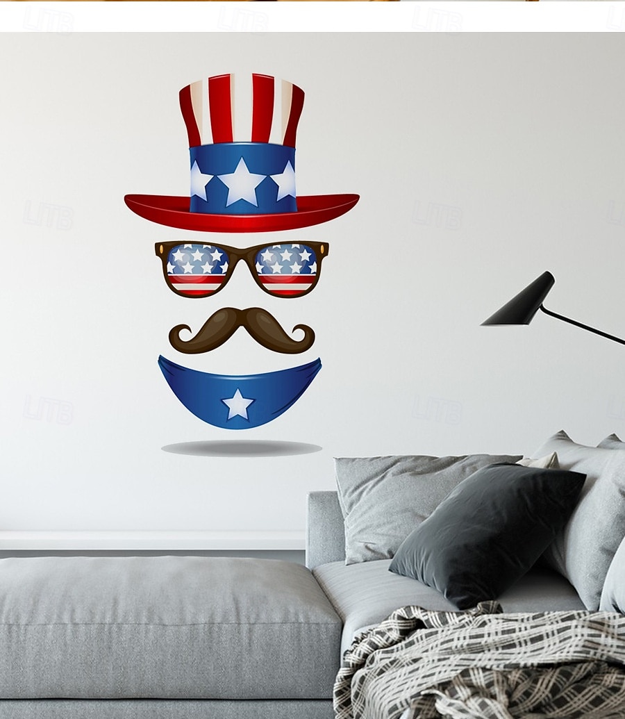 2-pakning med patriotisk dørklistremerke til uavhengighetsdagen 4. juli, veggklistremerker med onkel Sam-hatt, solbriller og bart, rød, hvit og blå, selvklebende dekor til hjemmekontor, 2026 - $16.99 –P6