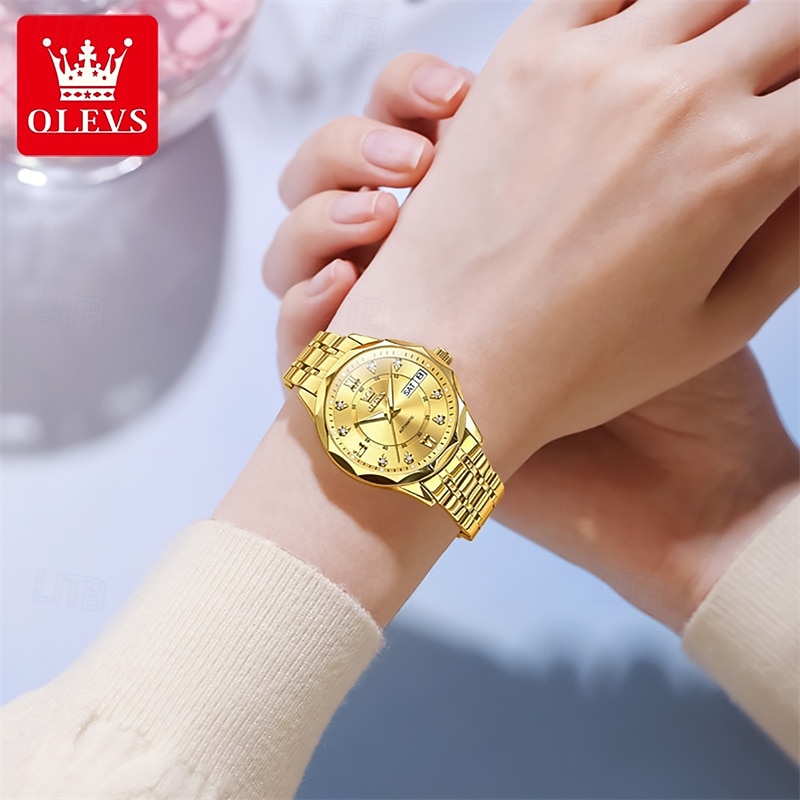 New Olevs Brand Ladies' Business Watch With Luminous Display, Calendar And Week Indication, Fully Automatic Mechanical Movement, Diamond-Set Rhombus Shape, Water-Resistant, Suitable For Casual And Spo 2026 - $94.99 –P18