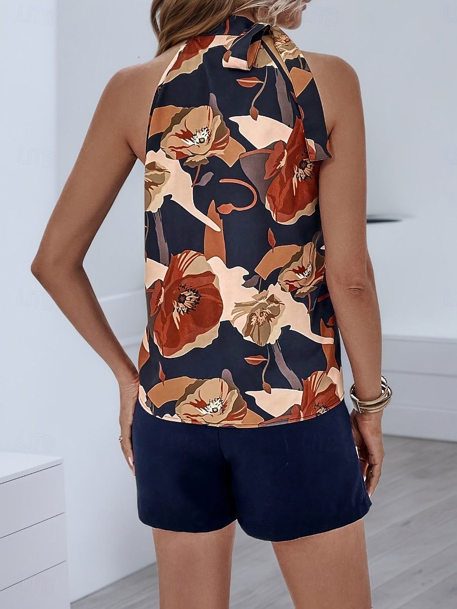 Women's Shorts Sets Bolero Top Sleeveless Halter Neck Floral Print Active Streetwear Daily Outdoor Work Blue Summer Regular Fit 2026 - $33.99 –P2
