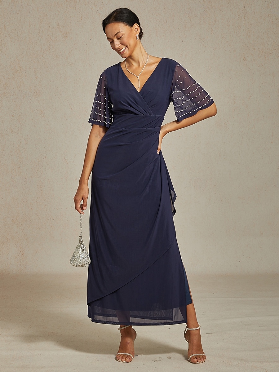 Naisten Maksimekko Kotelomekko Tyylikäs Yhtenäinen väri Lyhythihainen V kaula-aukko Laivaston sininen 2026 - $166.99 –P1