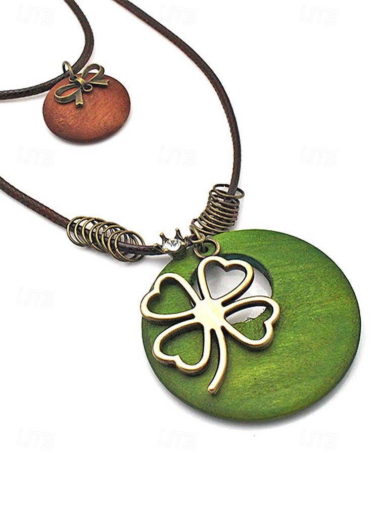 Women's St. Patrick's Day Green Shamrock Necklace in Wood and Alloy, Festive Multi-Color Irish Accessories for Women, Perfect for Holiday Parties and Parades. 2026 - $11.99 –P5
