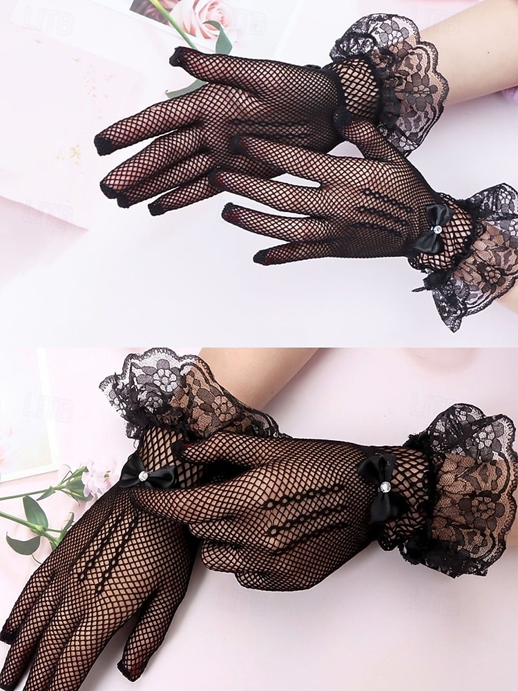Luvas femininas de poliéster com renda e efeito rede, pretas e brancas, respiráveis e elásticas, perfeitas para noivas, elegantes luvas vintage transparentes para casamentos, bailes de formatura, eventos noturnos e ocasiões formais. de 2026 por $7.99 –P9