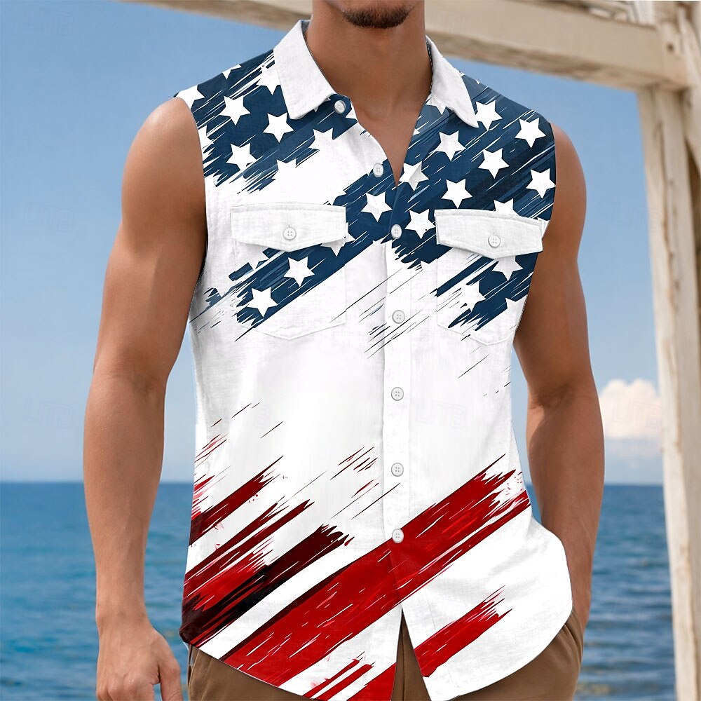 Per uomo 4 luglio, 250° anniversario degli Stati Uniti Bandiera degli Stati Uniti Patriottico Camicia Camicia con Bottoni Maglietta senza maniche Senza Maniche Moda Casual Ferie Estate Primavera del 2026 a $25.99 –P2