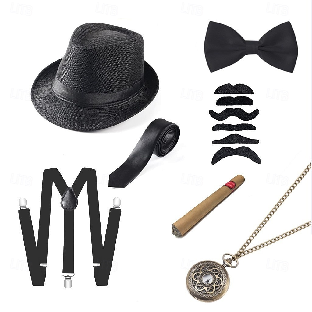 Set Vintage Anni Ruggenti Anni 1920 Set di accessori Fedora Il grande Gatsby Gentiluomo Costume Per uomo Halloween Carnevale Feste Mascherata Adulti Fiocco Cappello Bretelle del 2026 a $27.99 –P1
