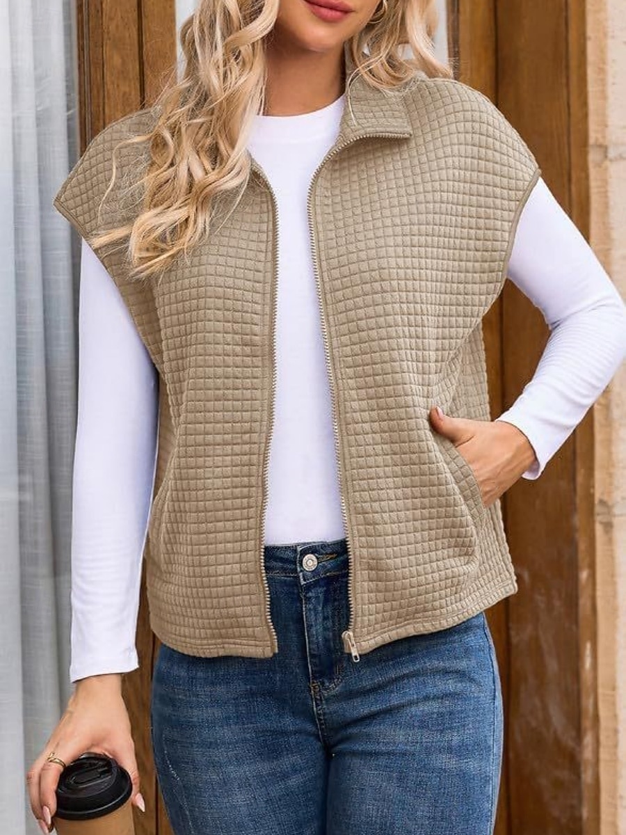 Women's Casual Jacket Comfortable Breathable Zipper Pocket Buttons Casual Plain Casual Vacation Street Daily Wear Zipper Regular Turndown Regular Fit Short Sleeves Outerwear Black White Brown Spring 2026 - QAR 109.79 –P1