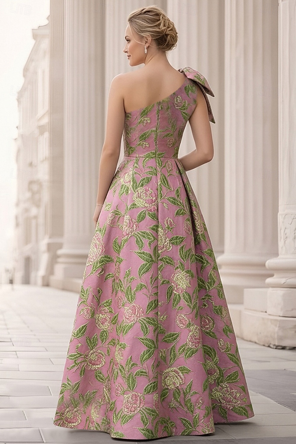 Linea ad A Lunghezza al pavimento Abito da Sera Elegante Senza Maniche Monospalla Matrimonio Formale Tasca Jacquard Shiena scoperta con Fiocco/Fiocchi Pieghe Spacco del 2026 a $154.79 –P3