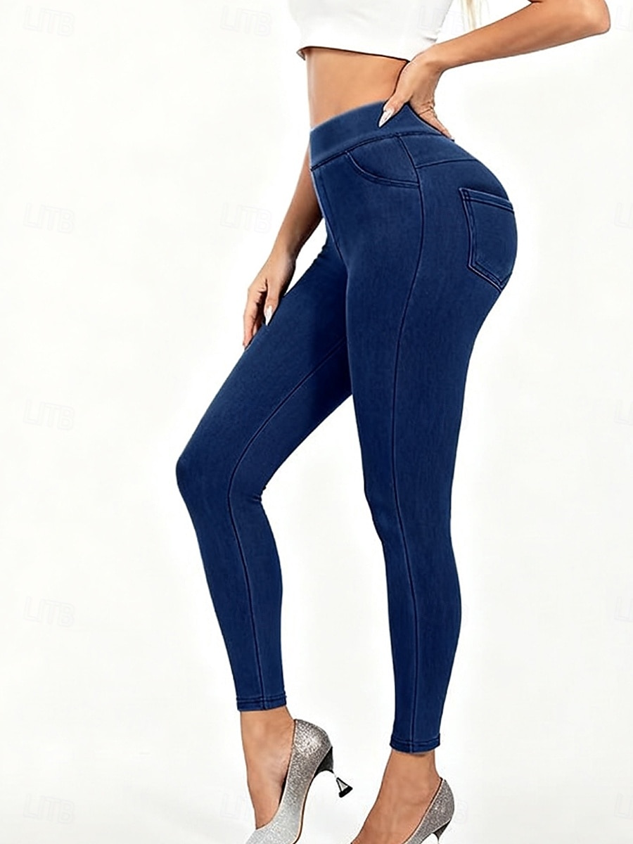 Dámské Džíny Legíny Jeggings prázdniny Šik ven Na běžné nošení Plná délka Středně vysoký pas Bez vzoru Kapsy Elastický pas Pohodlný Vysoká pružnost Denní Domů Venkovní Námořnická modř Jaro Podzim 2026 - $24.99 –P6