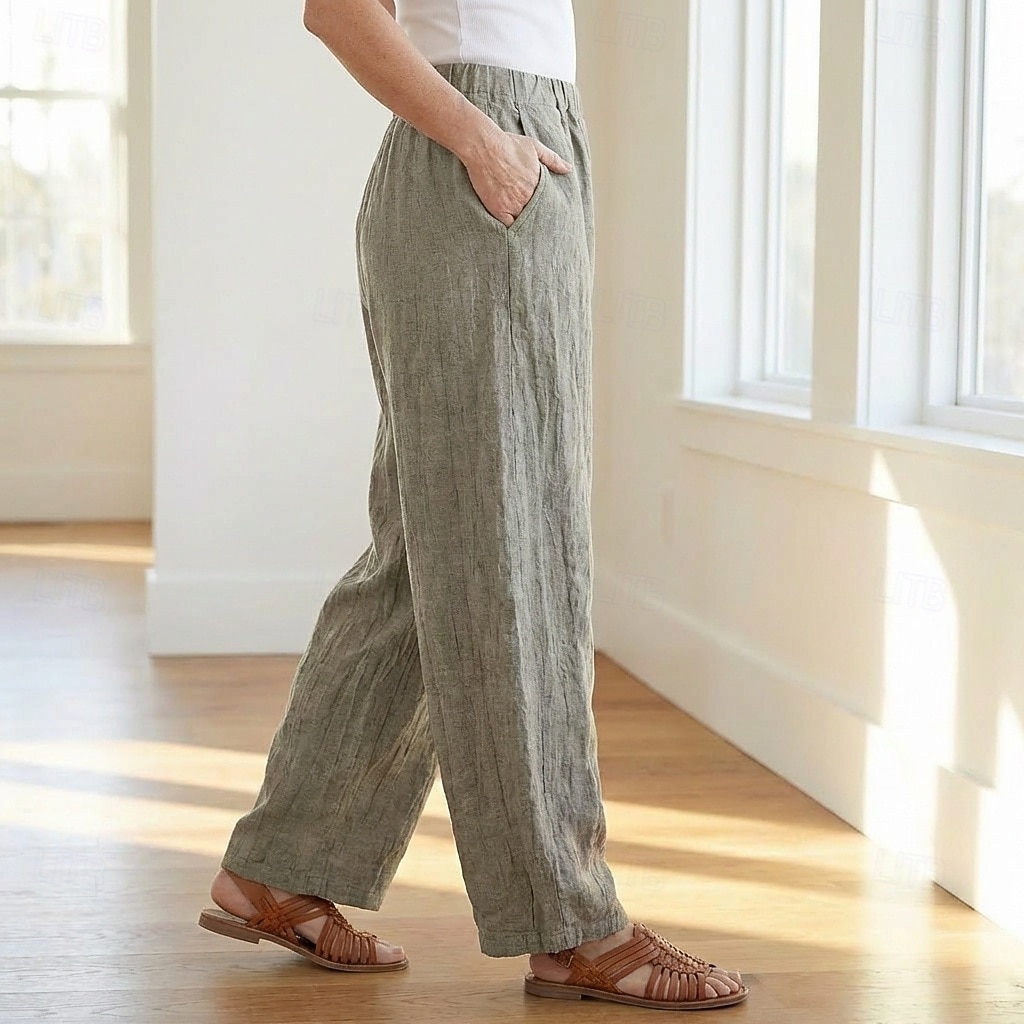 70% Linen Women's Linen Pants Chinos Summer Pants Bloomers Vacation Streetwear Basic Full Length Medium Waist Plain Pocket Elastic Waistband Comfy Inelastic Daily Outdoor Street Violet Teal Dark 2026 - $49.99 –P13