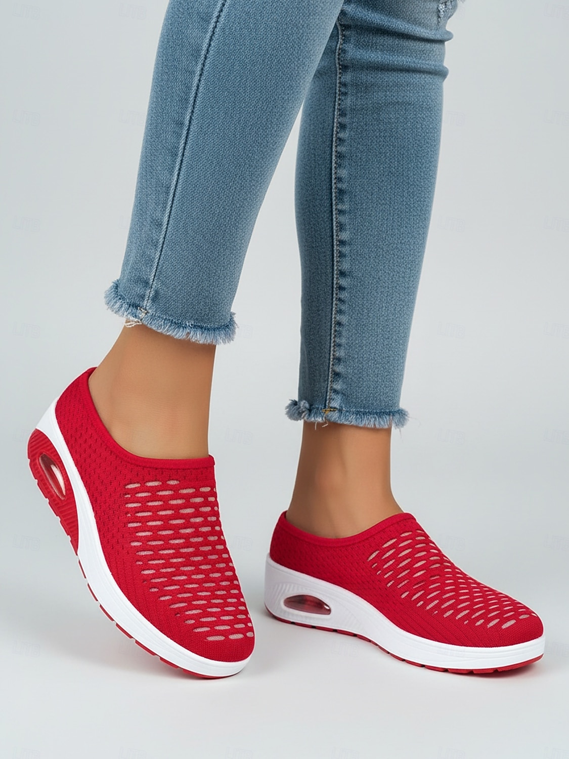 Γυναικεία κόκκινα casual αθλητικά mules με πλατφόρμα αέρα - αναπνεύσιμο πλέγμα στο πάνω μέρος, ελαφριά και άνετα παπούτσια για περπάτημα για γυναίκες, ιδανικά για καθημερινή χρήση, ταξίδια, ψώνια, 2026 - $24.99 –P4