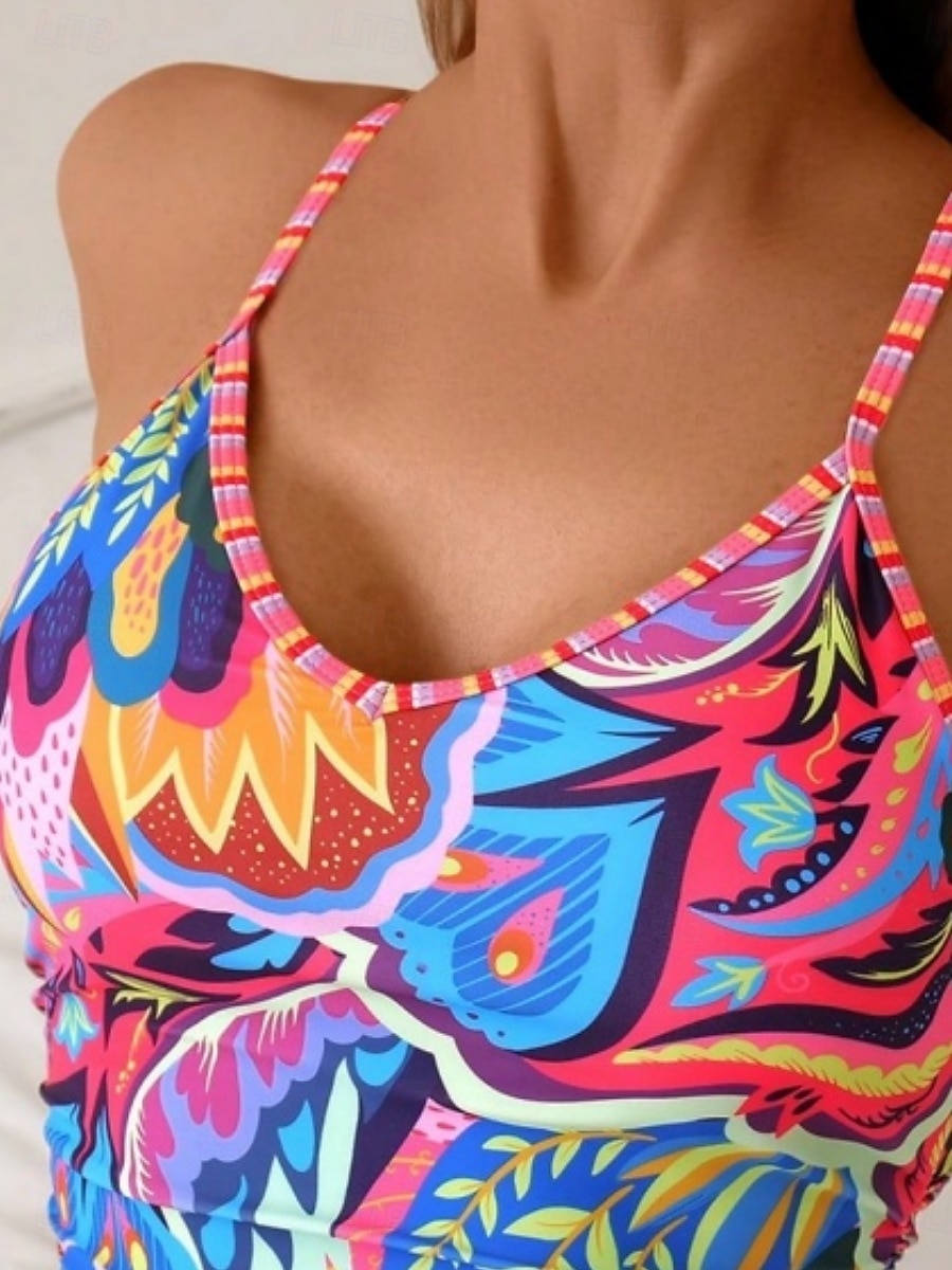 Mulheres Roupa de Banho Uma pedaço Monoquíni roupa de banho Compressão abdominal Cintura Alta Delgado Frente Única Férias Roupa de Praia Floral Gráfico Decote V Sem Manga Fatos de banho de 2026 por $25.99 –P3