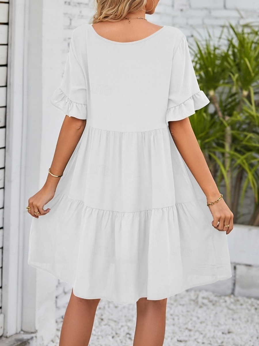 Dames Mini-jurk Casual jurk Katoenen jurk Zomerjurk Elegant Modieus Modern Buiten Vakantie Uitgaan Ruim Passend Effen Korte mouw V-hals Zwart Wit Leger Groen Bordeaux Zomer Lente 2026 - $21.99 –P13