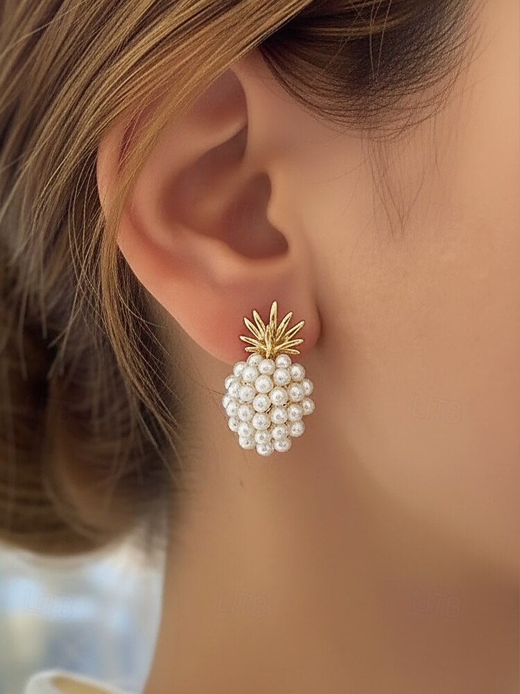 Γυναικεία σκουλαρίκια με κρεμαστό κόσμημα από ψεύτικο μαργαριτάρι ανανά, κομψά τροπικά κοσμήματα, ντελικάτα νυφικά σκουλαρίκια vintage για γάμους, πάρτι, βραδινές εκδηλώσεις και ειδικές περιστάσεις 2026 - $7.99 –P2