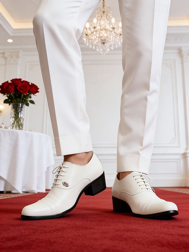 Vita slip-on-skor i konstläder för män, klassiska formella skor för bröllop och ceremonier 2026 - $46.99 –P2