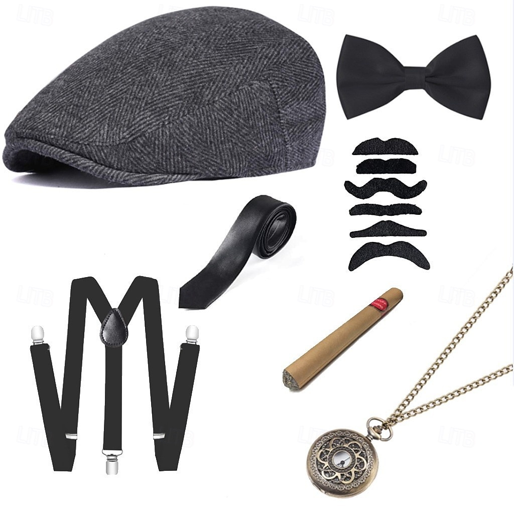 Set Vintage Roaring jaren '20 Jaren 1920 Hoeden Accessoireset The Great Gatsby Heer Kostuum Voor heren Halloween Carnaval Feest Maskerade Volwassenen Boog Hoed Bretels 2026 - $27.99 –P1