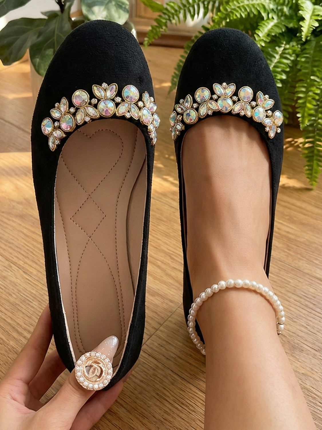 Pinkfarbene Wildleder-Ballerinas für Damen mit Strassverzierungen – bequeme Slipper für Alltag, Arbeit und Shopping 2026 - $19.99 –P4