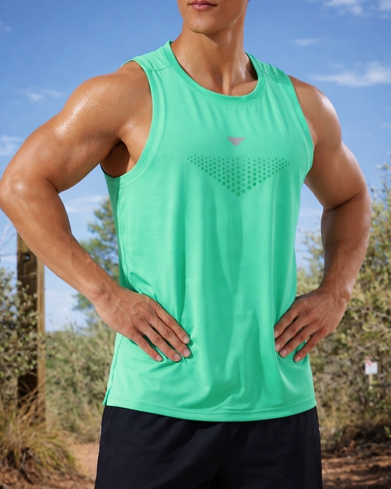 Herre Ensfarget Treningstank topp Singlet til jogging Sportstopp Sommer Ermeløs Hurtigtørkende Fukttransport Pustende Treningsøkt Vandring Jogge Mørkegrå lysende grønne Svart Sports Sportsklær 2026 - $8.99 –P4