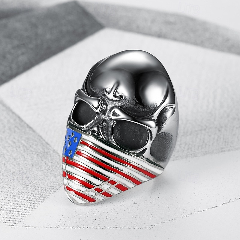 anello personalizzato con testa di teschio, bandiera nazionale, anello in acciaio al titanio, maschera con bandiera americana, testa di fantasma, anello da uomo del 2026 a $12.99 –P2