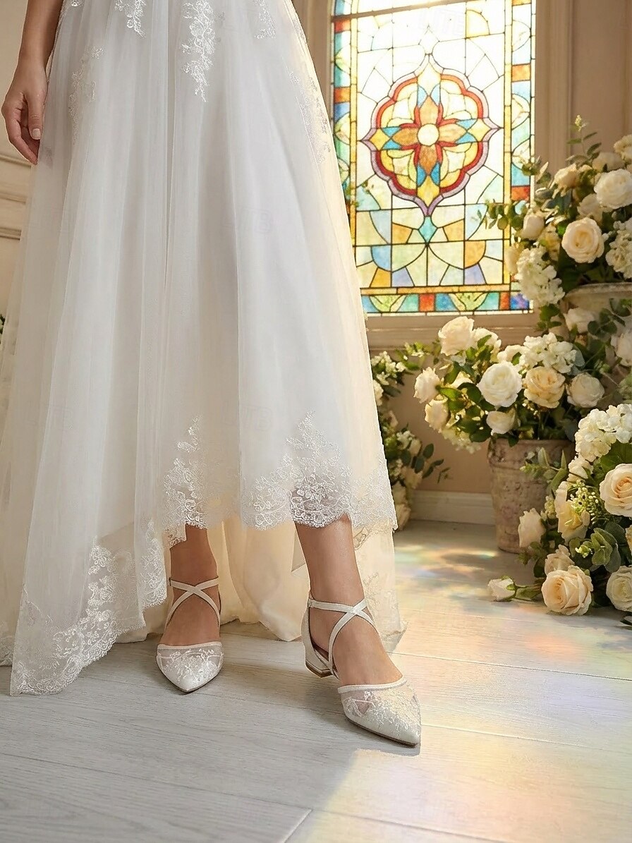 shoes for ivory lace wedding dress Women's Flat Shoes, Ankle Strap Pointed Toe Bridal Flats, Church Wedding Brides 2026 body con maxi dress