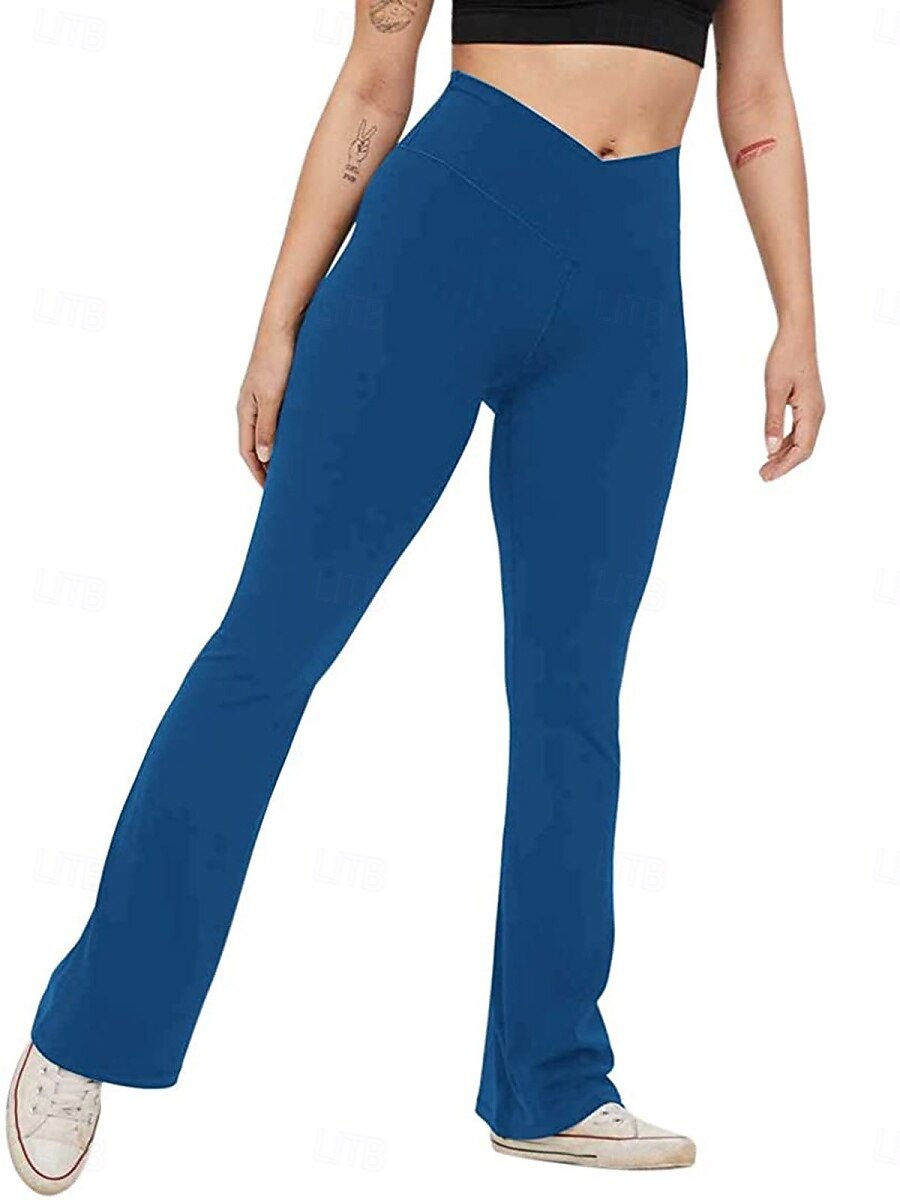 Mulheres Calças leggings flare Moda Roupa de rua Básico Comprimento total Cintura Alta Tecido Cintura elástica Confortável Com Stretch Diário Ginásio Ioga Preto Azul Marinha Azul Verde Primavera de 2026 por $16.99 –P12