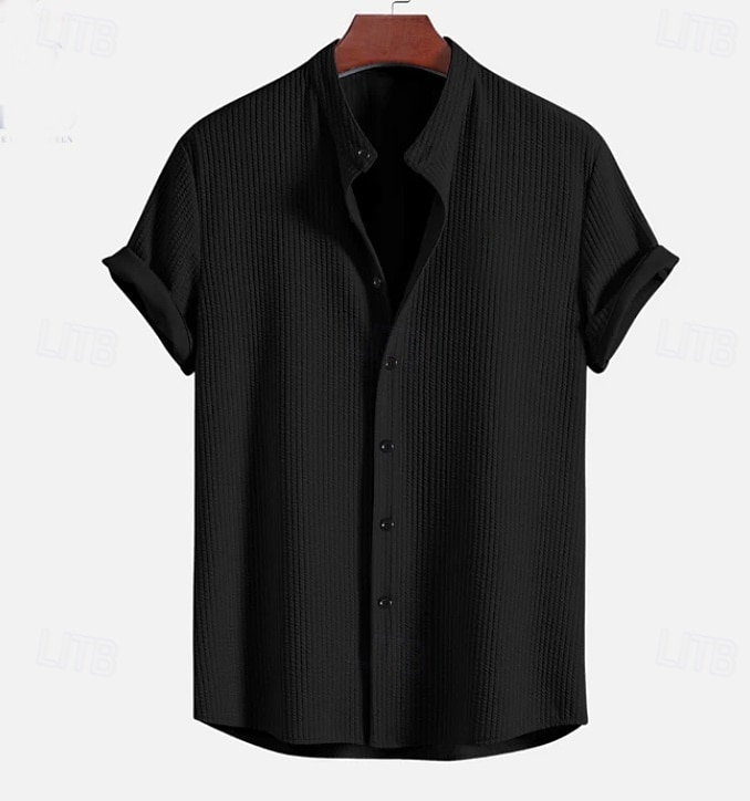 Men's Shirt Summer Shirt Beach Wear Corduroy Shirt Navy Blue Short Sleeve Plain Stand Collar Mandarin Collar Henley Casual Daily Clothing Apparel Fashion Casual Comfortable Smart Casual 2026 - E£1355.38 –P16