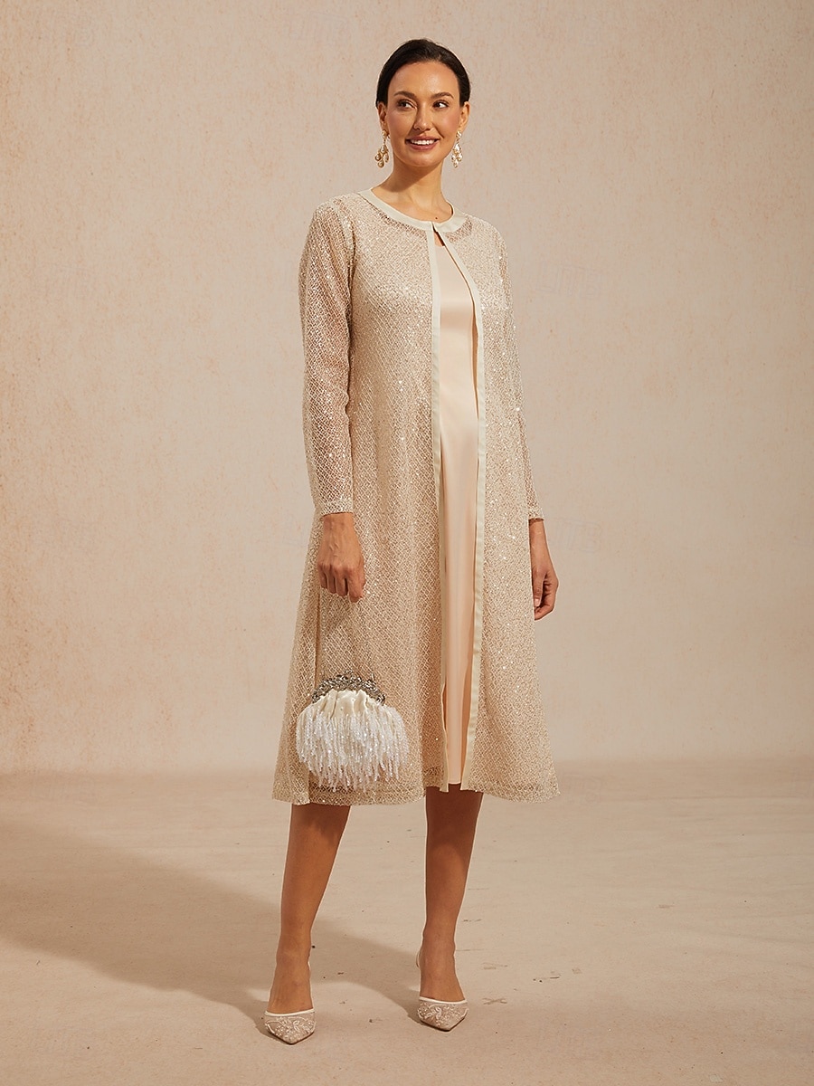 2026年 女性用 ジャケット スパンコール レース メッシュ エレガント 日常 レディース 長袖 クルーネック 日常 結婚式のゲスト シャンパン 夏 春 秋  コレクション – $81.99 –P8