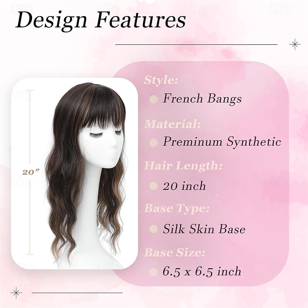 Haarstukje 360° 3D haarstukje voor vrouwen met dunner wordend haar op de kruin, 50 cm lange golvende krullende haarstukjes met clipsluiting, donkerbruin gemengd met kastanjebruin, 50 cm Franse pony. 2026 - $26.99 –P3
