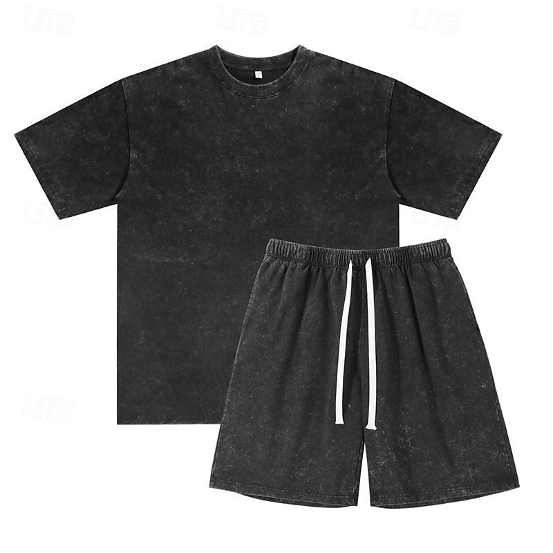 Men T-shirt Suits Tracksuit Shorts and T Shirt Set Short Sleeve Crew Neck Summer Color Block Gymnatics Casual 2 Piece Distressed Casual Vacation Daily Wear Army Green Black Gray Top Tee for Men 2026 - $35.99 –P6