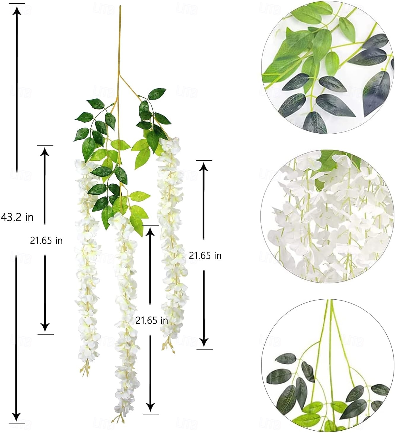12 flores artificiales de glicina de 1,1 m/pieza, blancas, densas, artificiales, de ratán, guirnalda colgante de flores de seda, decoración para fiestas en casa o bodas. 2026 - $15.99 –P3