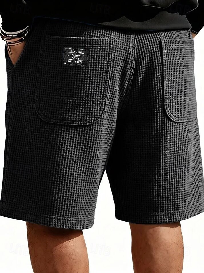 Homme Gauffré Shorts d'été Shorts de plage Cordon de serrage Taille Élastique Jambe Droite Uni Confort Doux Longueur Genou Quotidien Plage Mode Chic & Moderne bleu marine Non Elastique de 2026 ? $22.99 –P11