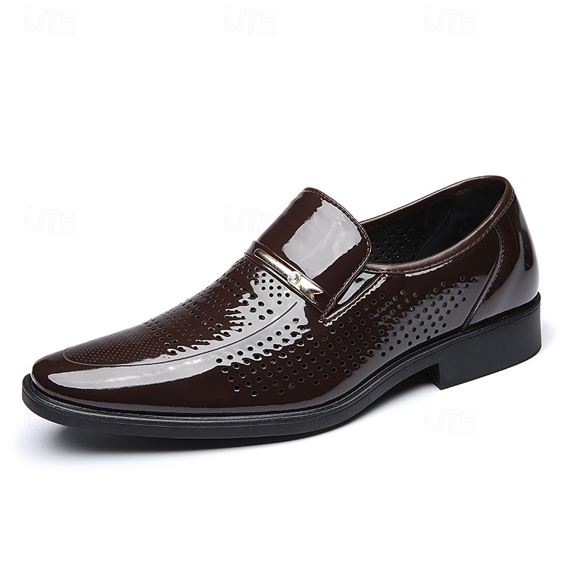 Men's Faux Leather Perforated Dress Loafers with Glossy Finish, Stylish Slip-On Shoes for Formal & Evening Events 2026 - $46.99 –P2