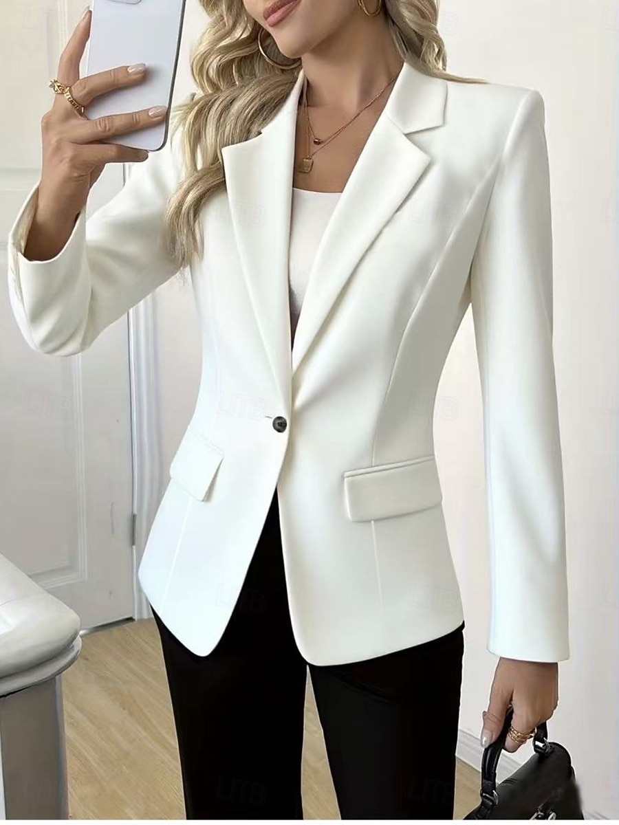 Mulheres Blazer Confortável Bolsos Moda Casual Tecido Escritório Festa Rua Roupa Diária Padrão Lapela Chanfrada Normal Manga Longa agasalhos Preto Branco Azul Marinha Primavera Outono de 2026 por $35.99 –P5