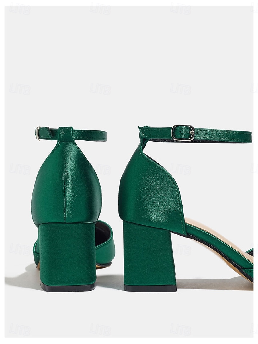 décolleté da donna in raso verde smeraldo - eleganti scarpe da mamma sposa con tacco a blocco e cinturino alla caviglia per matrimoni in giardino, ricevimenti all'aperto &gala estivi formali del 2026 a $42.99 –P6