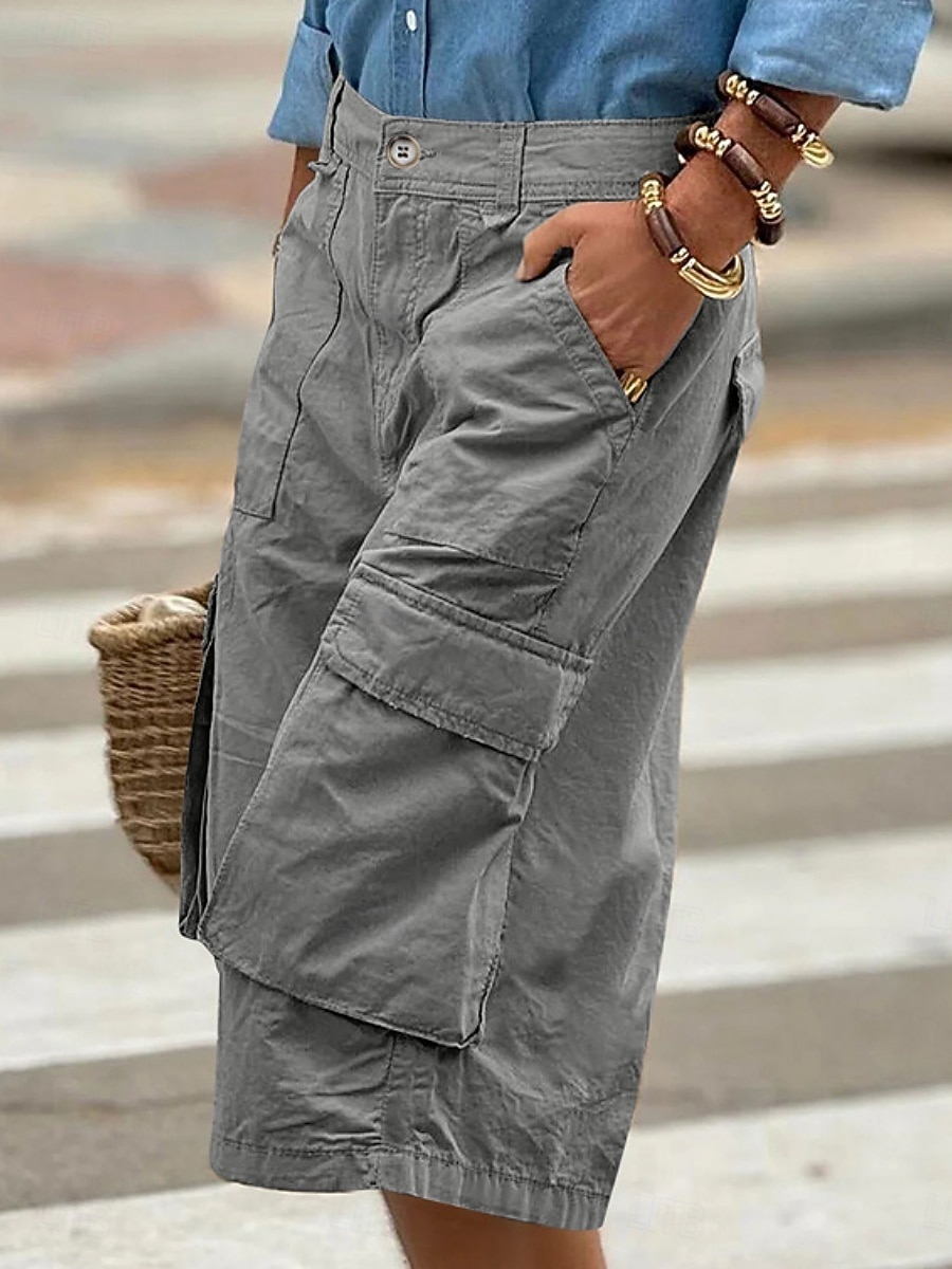 Femmes Bermuda Shorts Capri Pantalon capri Shorts cargo Mode Streetwear Basique Longueur mollet Taille haute Uni Multi-poches Respirabilité Confortable Non Elastique Quotidien Vacances Rue Rouge de 2026 ? $35.99 –P1